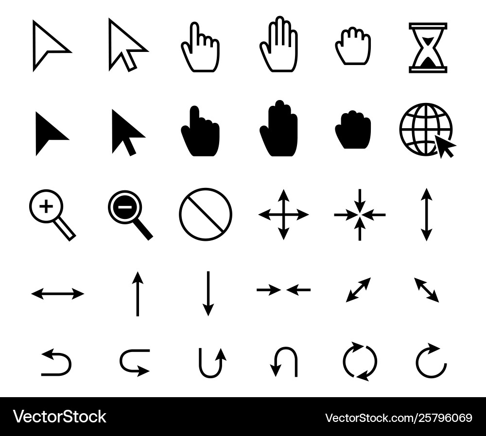 Cursor icons web pointer clicking scale arrow Cursor icons web pointer clicking scale arrow vector image