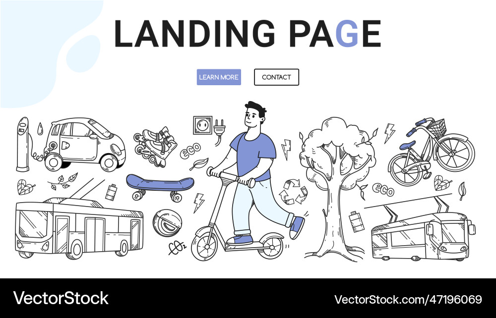 Doodle urban eco transport Landing page Doodle urban eco transport Landing page vektorbild