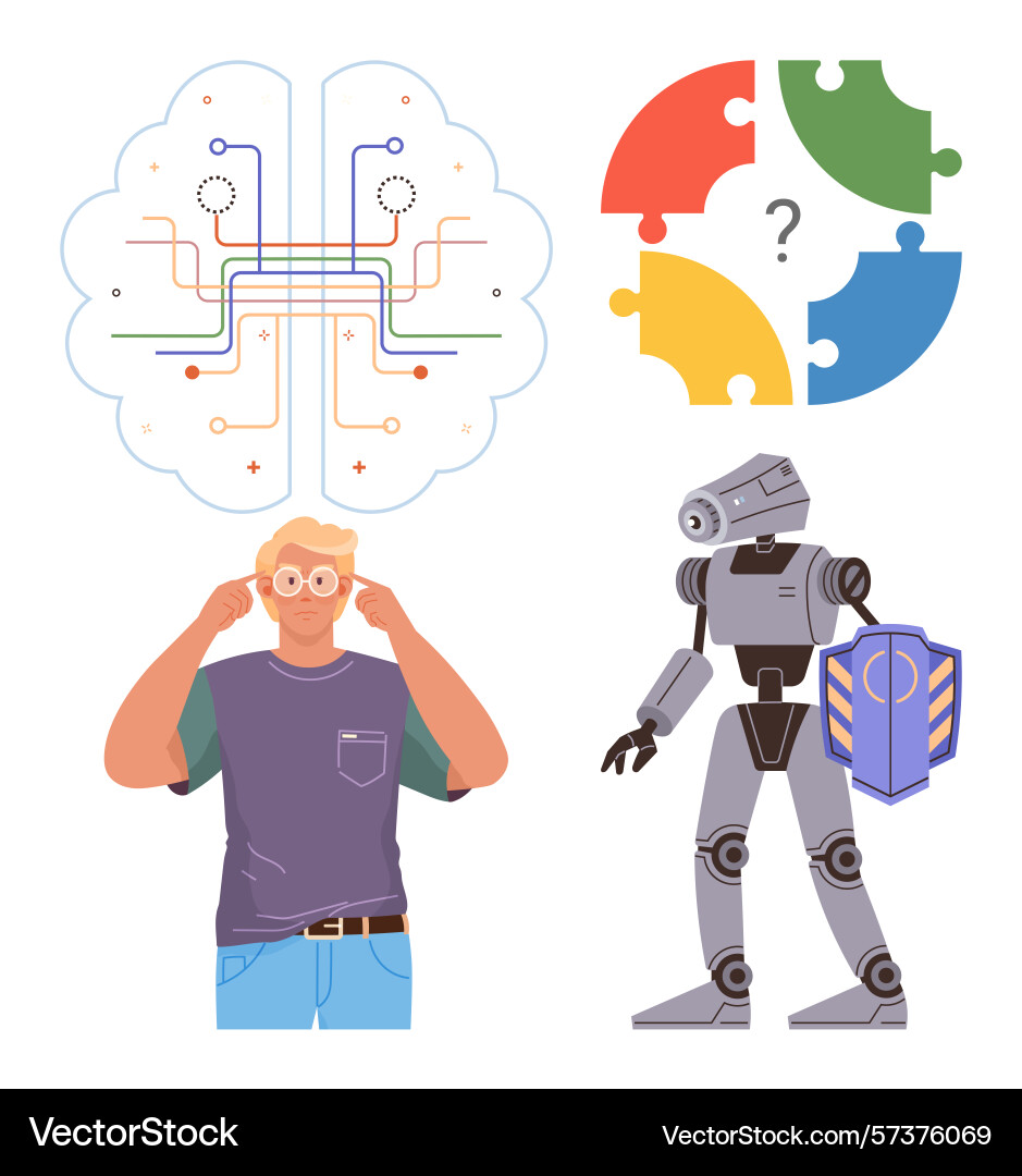 Human and ai interaction with brainstorming Human and ai interaction with brainstorming vector image