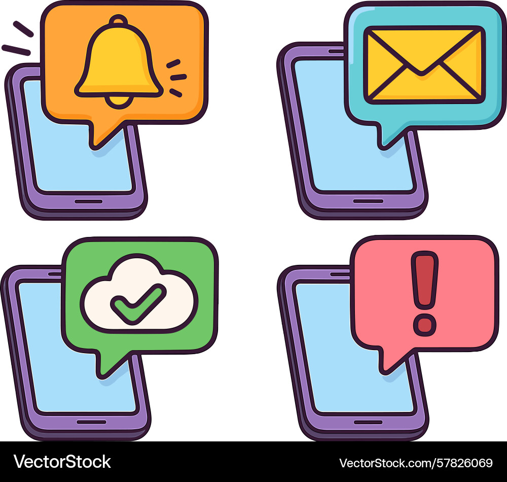Notifications and alerts displayed on mobile Vector Image