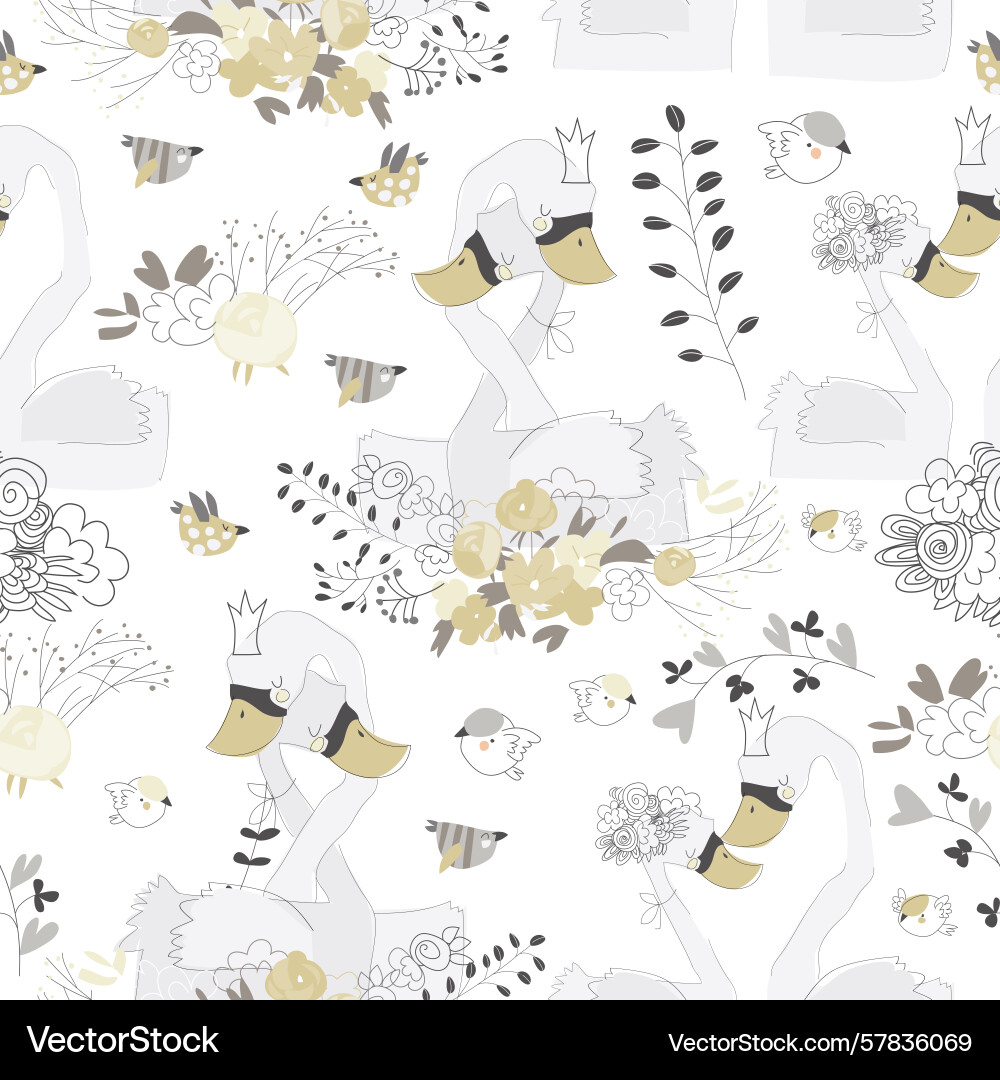 Seamless pattern with couple of swans hugging Vector Image