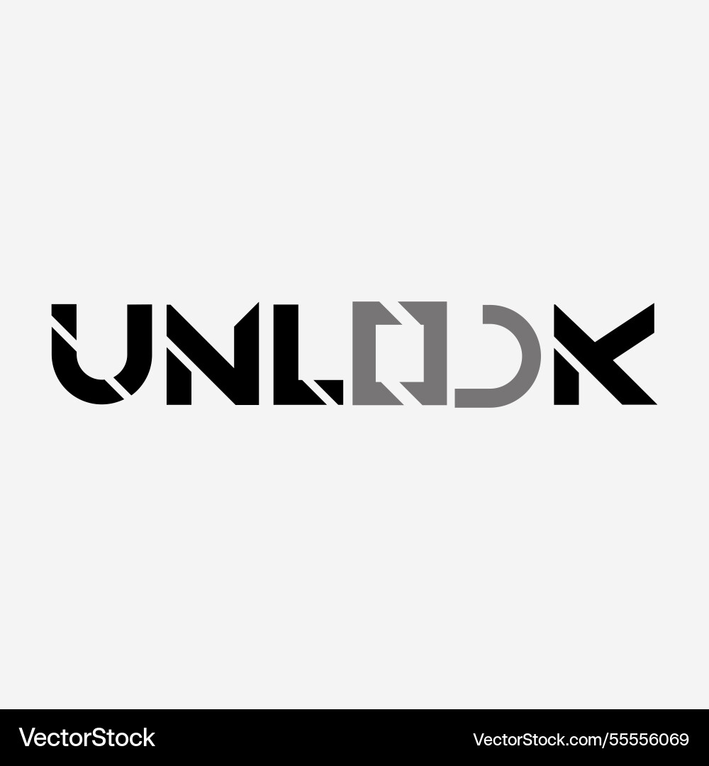 Unlock logo text design with unique open padlock Vector Image
