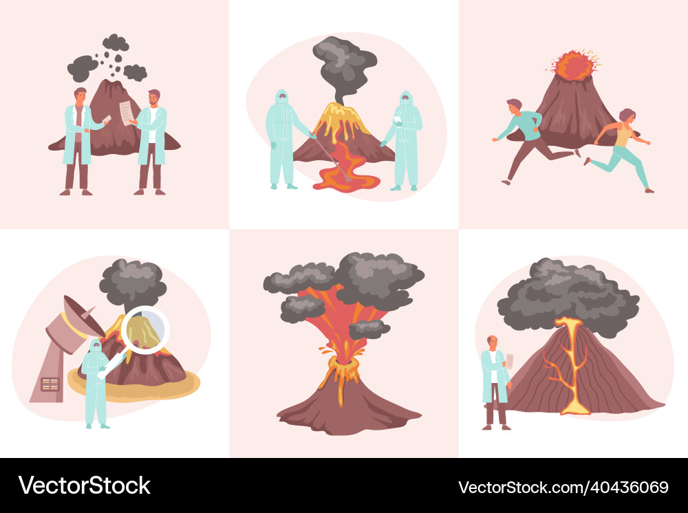 Volcano square compositions set Volcano square compositions set vector image