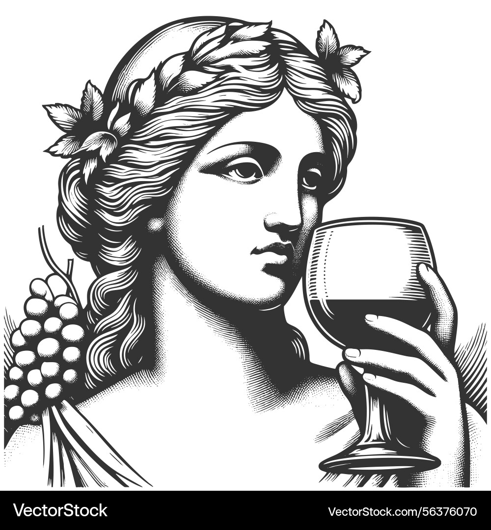 Classical statue woman wine glass engraving Classical statue woman wine glass engraving vector image