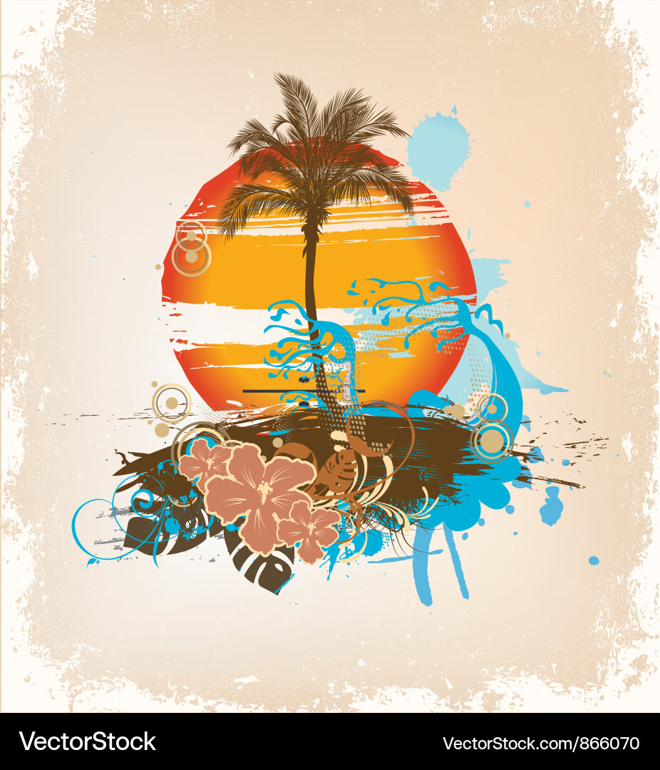 Grunge Palm Tree Summer Background Vector Image