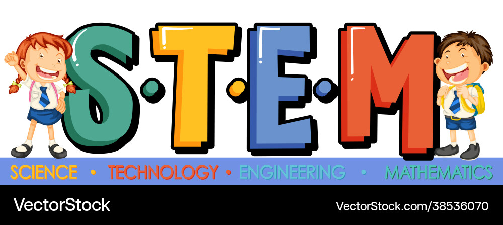 Stem Bildungslogo mit Kindern Karikatur Stem Bildungslogo mit Kindern Karikatur vektorbild