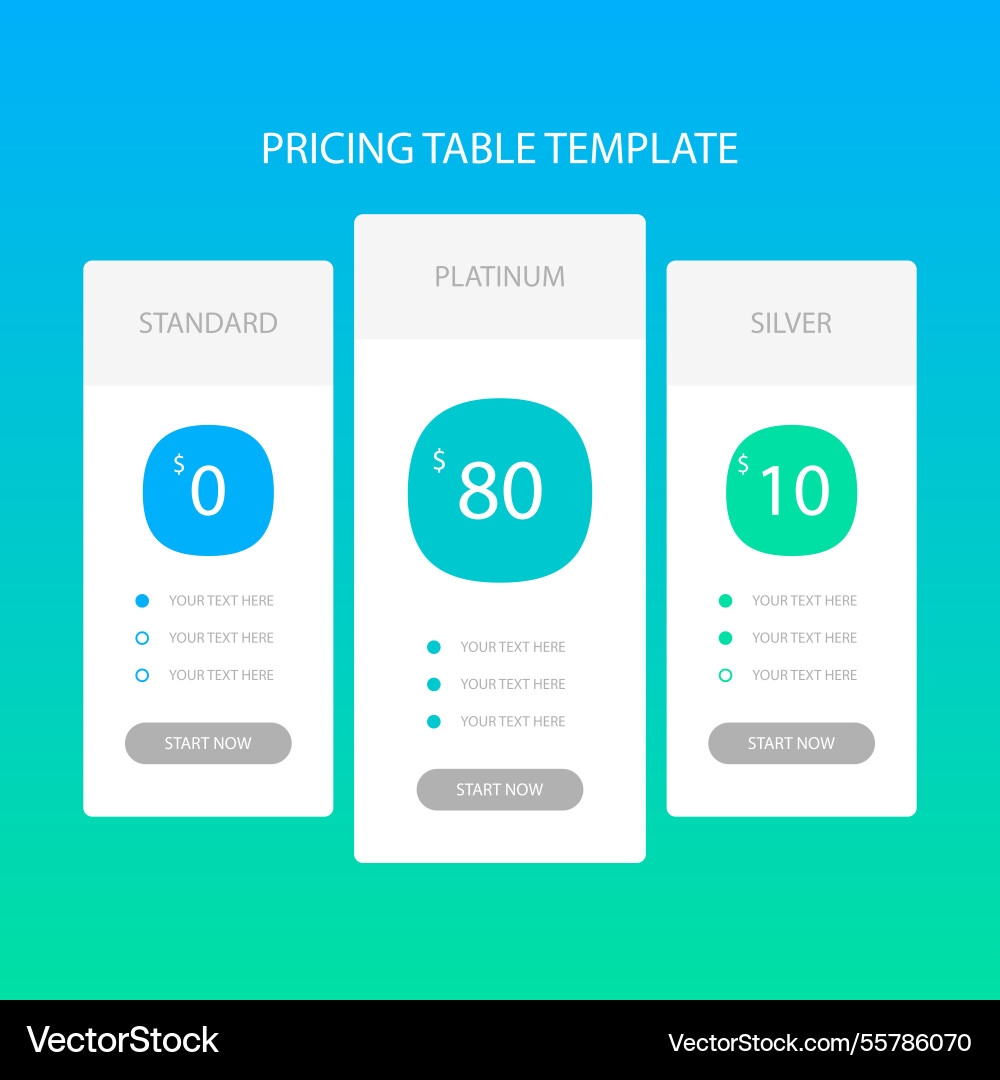 Template of price tables with color details Vector Image