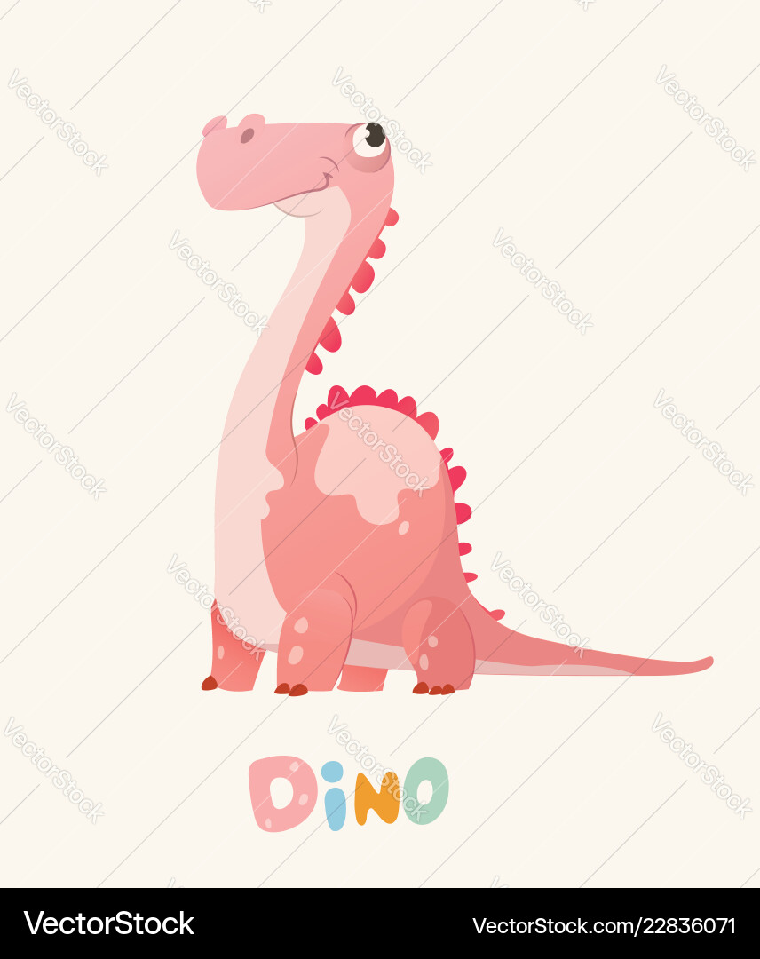 Cute pink cartoon baby dino bright colorful vector image