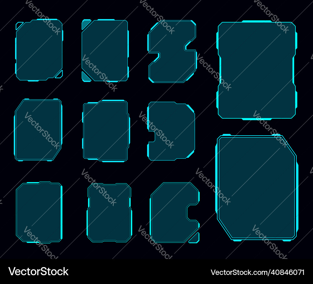 Hud futuristic display screen frames info boxes Hud futuristic display screen frames info boxes vector image
