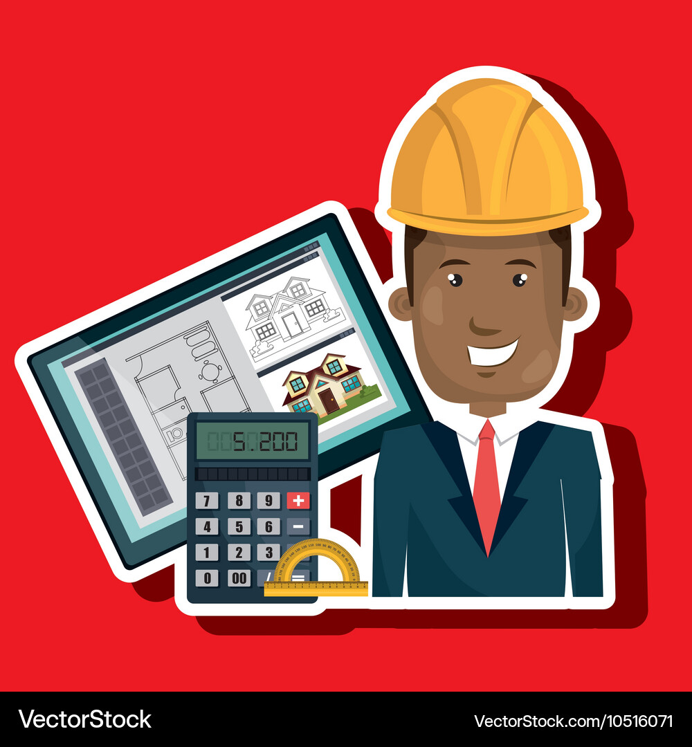 Man architect protractor calculator Vector Image