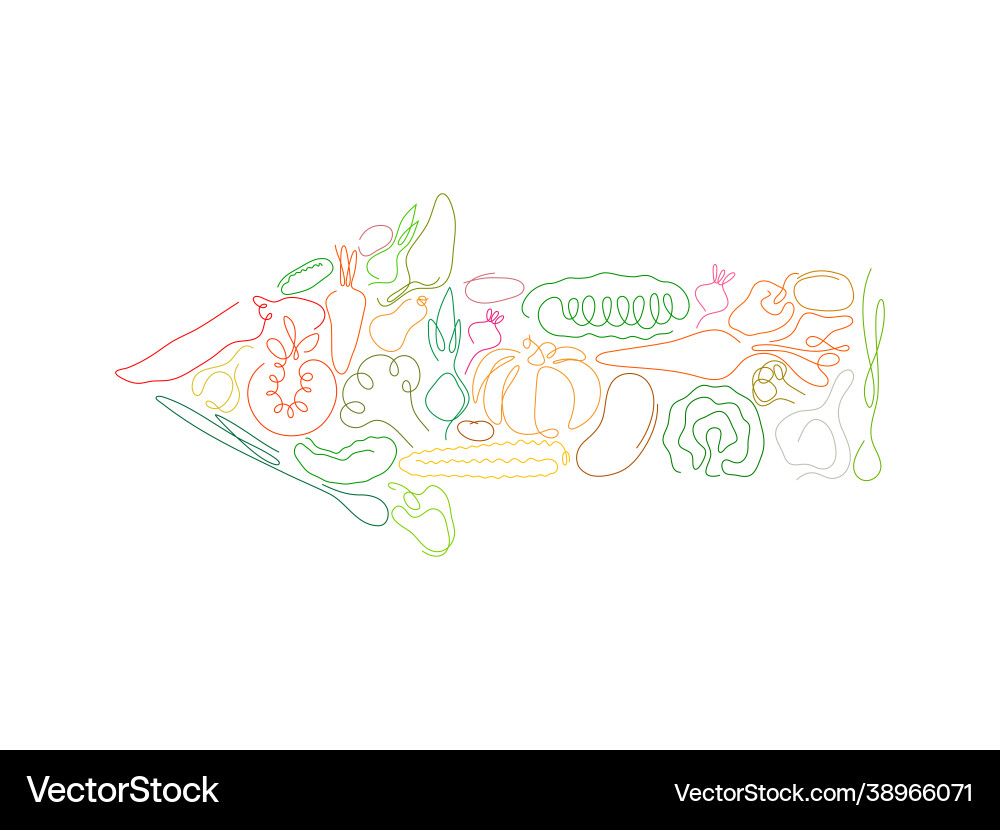 One line vegetables in shape arrow One line vegetables in shape arrow vector image