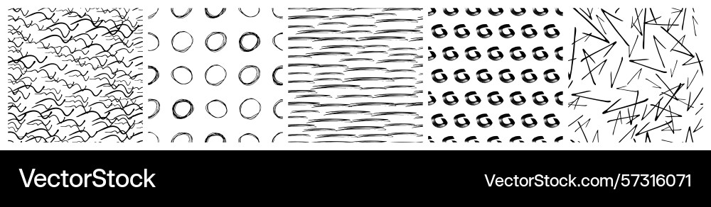 Set of seamless patterns with scribble smears Set of seamless patterns with scribble smears vector image
