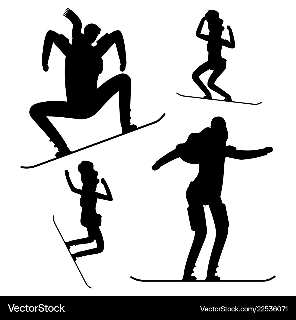 Snowboarding menschen schwarz silhouettes isoliert Snowboarding menschen schwarz silhouettes isoliert vektorbild
