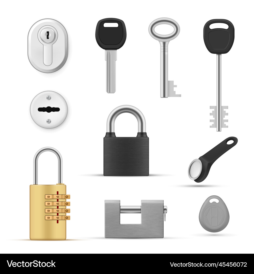 Keys with locks keyholes set realistic vector image