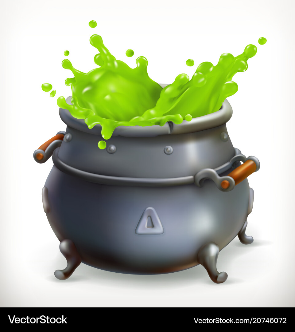 Pot witch kitchen happy halloween 3d icon Pot witch kitchen happy halloween 3d icon vector image