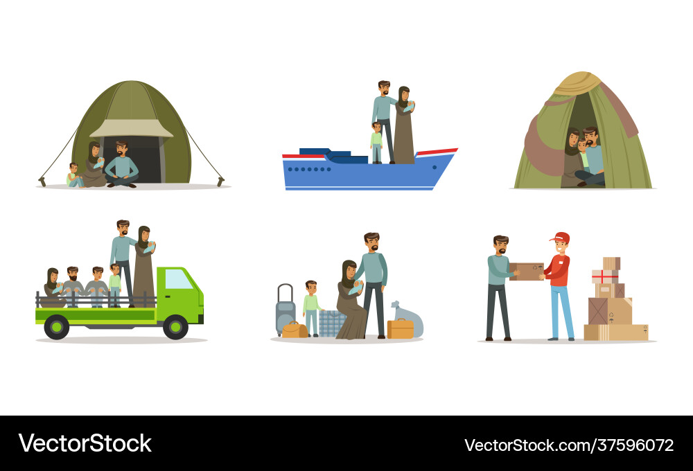 Refugee Boat Crossing Border Vector Image