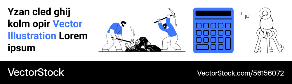 Workers digging calculator and key set concept Workers digging calculator and key set concept Vector Image