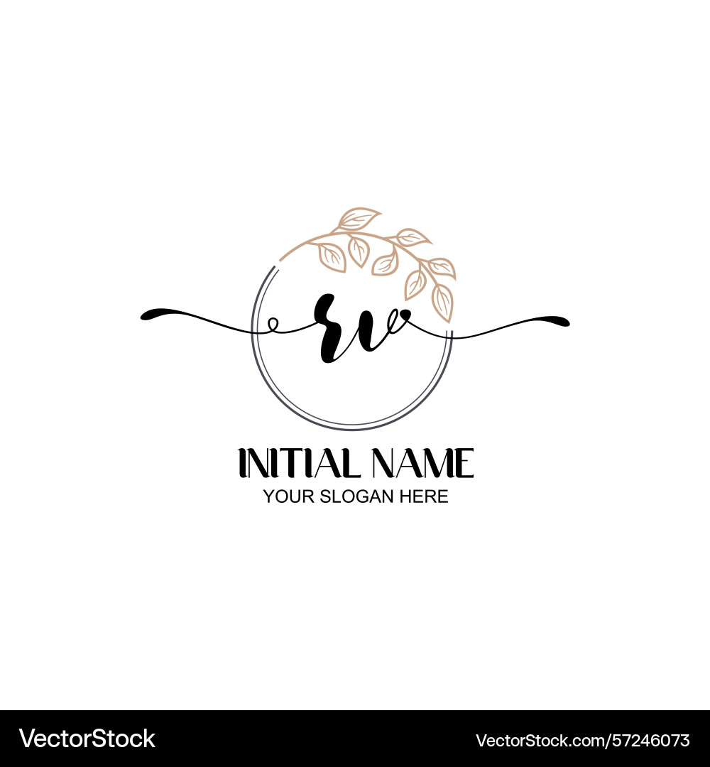Elegant rv initial logo design with botanical Vector Image