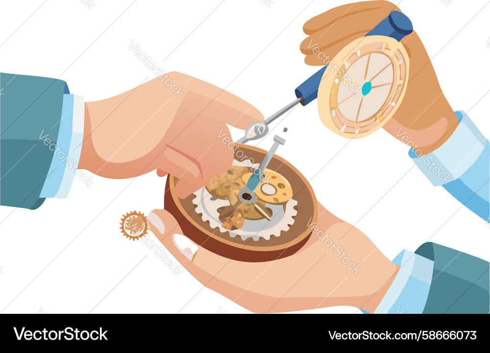 Hands examining the intricate mechanism Vector Image