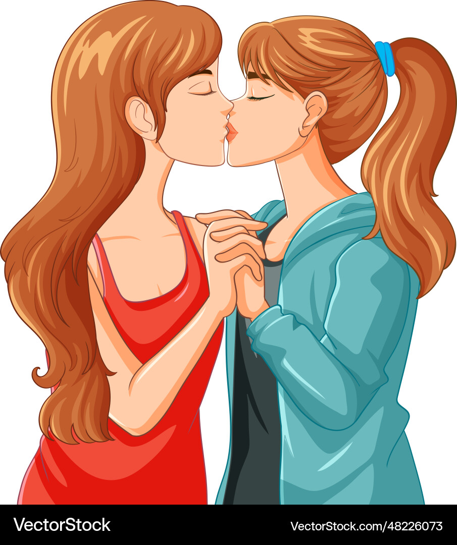 Lesbian couple kissing cartoon isolated Lesbian couple kissing cartoon isolated vector image