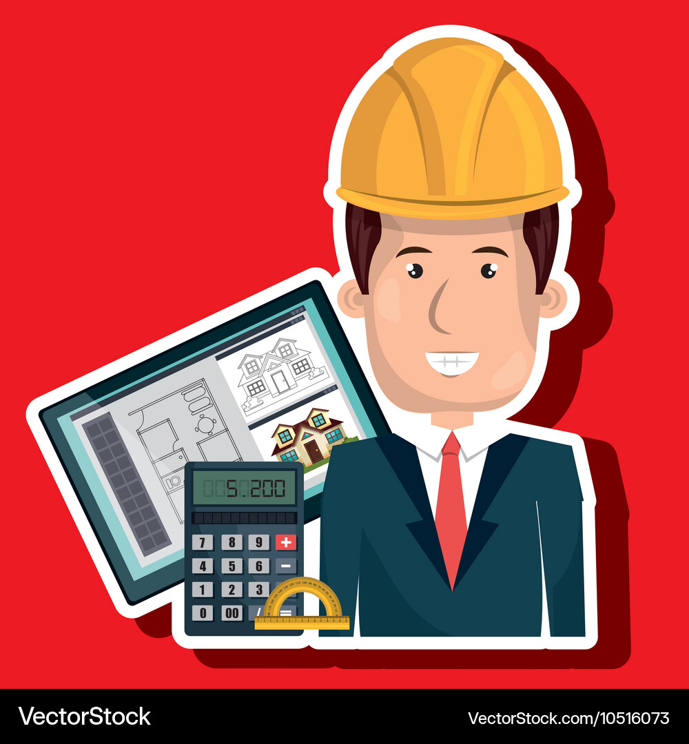 Man architect protractor calculator Vector Image