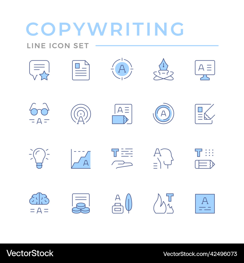 Set color line icons of copywriting Set color line icons of copywriting vector image