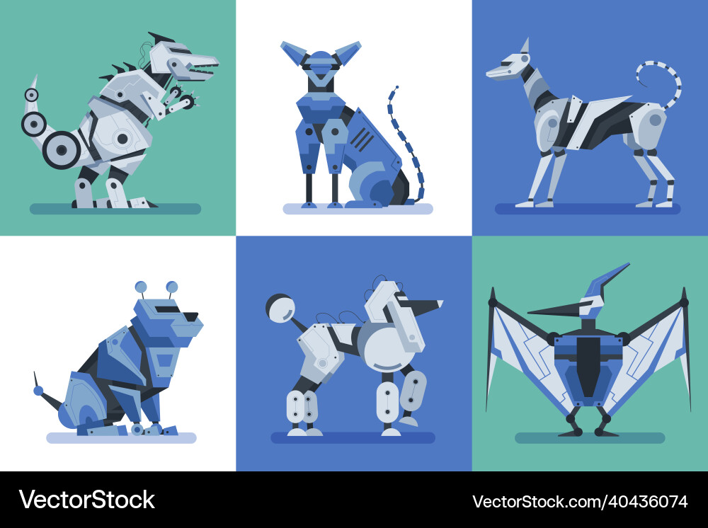Animal robots compositions set Animal robots compositions set vector image