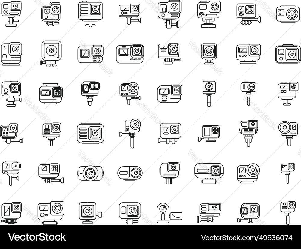 Camera go pro icons set outline action Camera go pro icons set outline action vector image