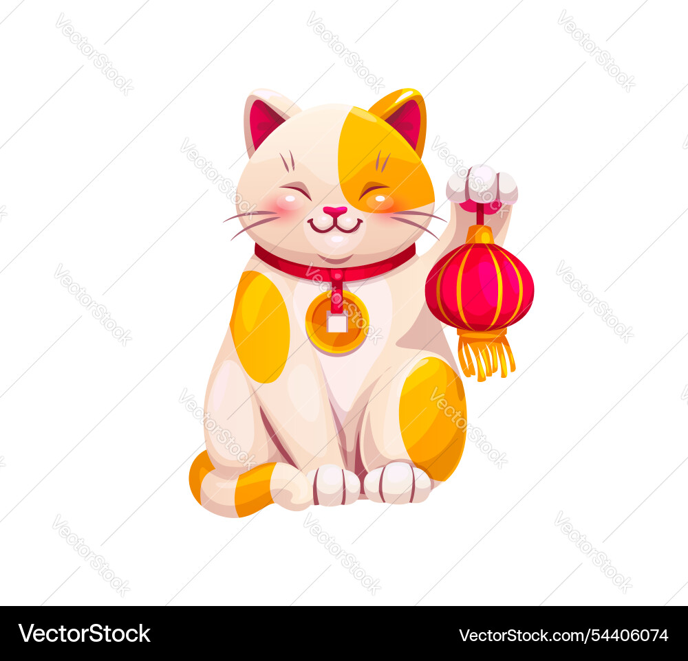Cartoon japanese maneki neko cat with lantern Cartoon japanese maneki neko cat with lantern vector image