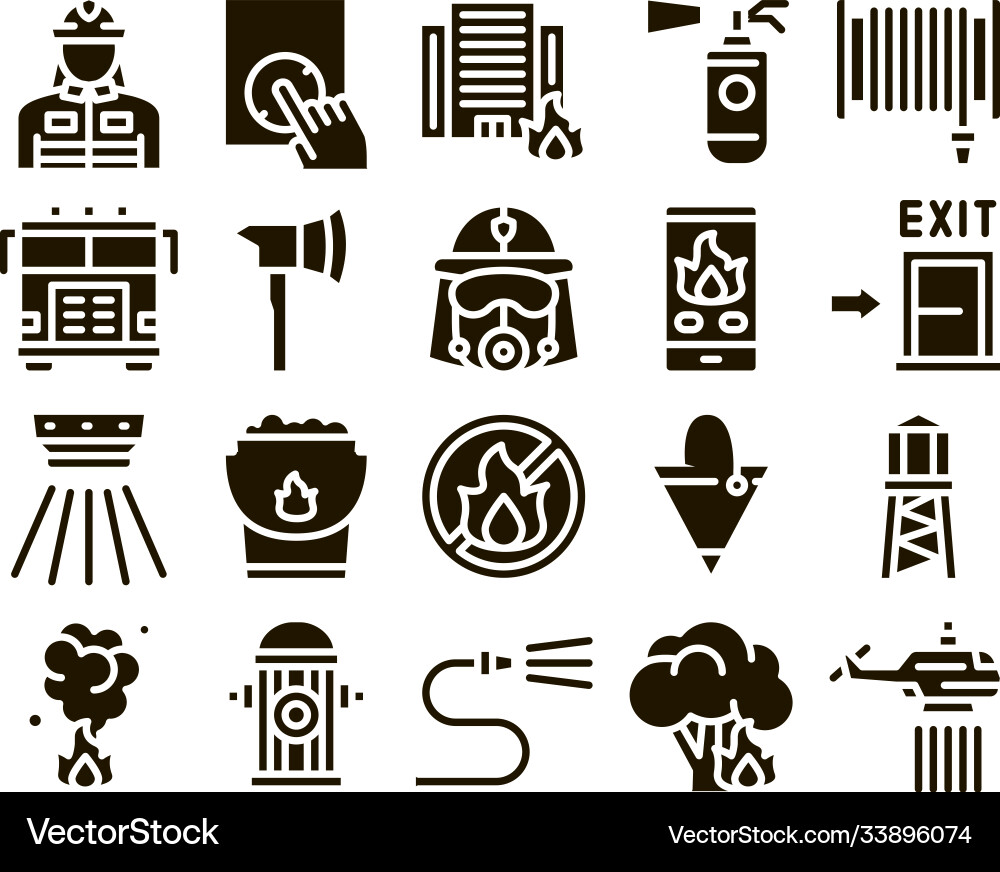 Firefighter Equipment Icons Vector Image