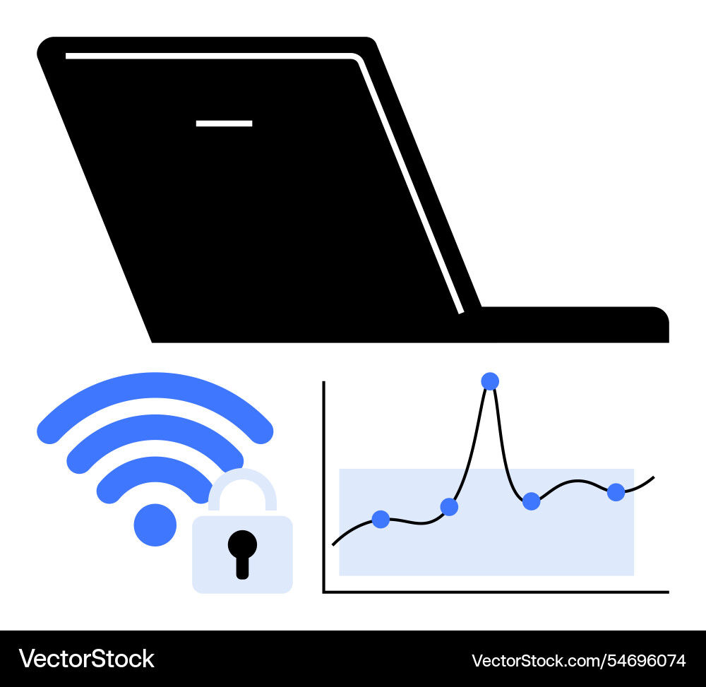 Laptop with wireless security and data analytics Laptop with wireless security and data analytics vector image