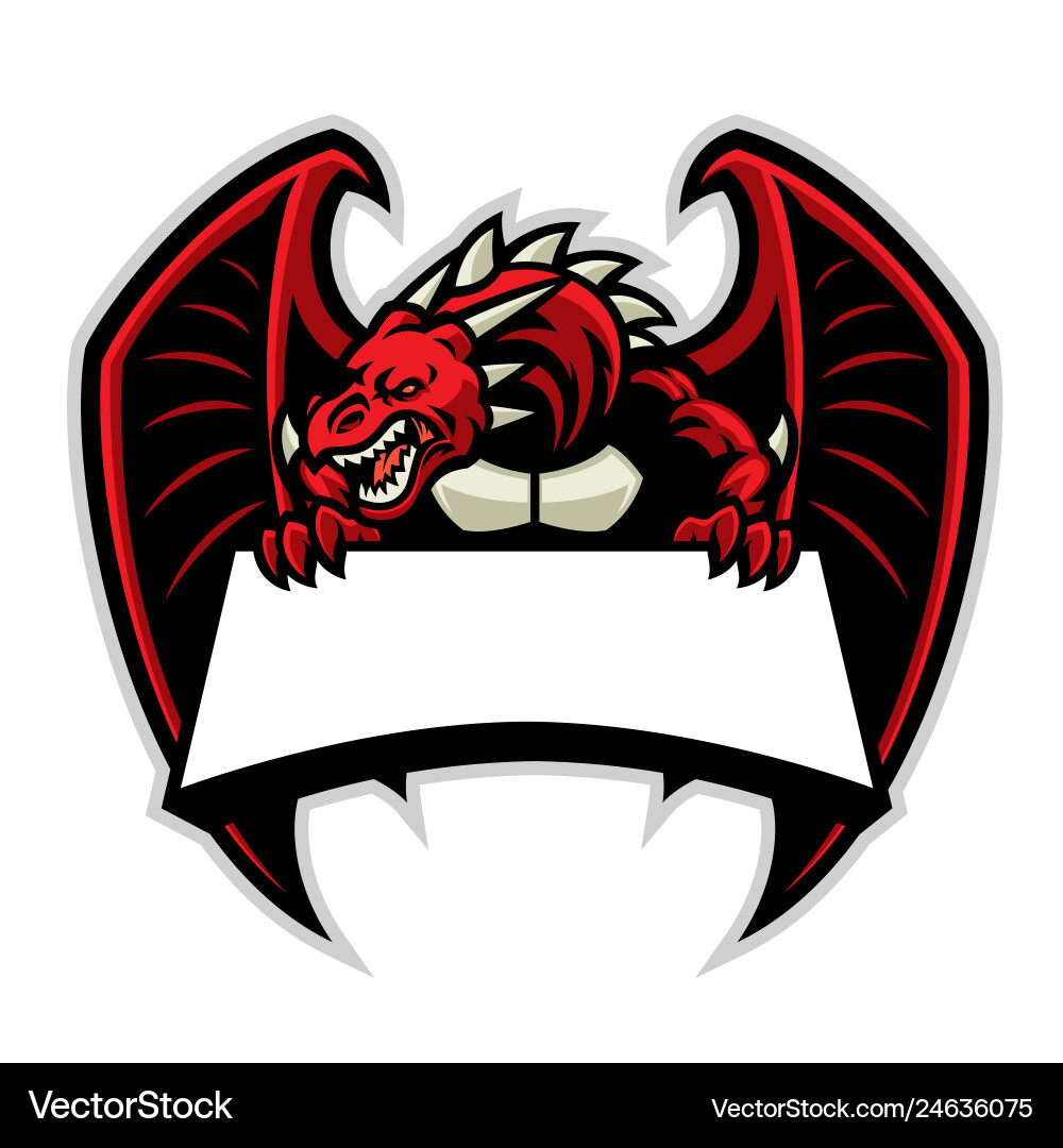 Angry Dragon Maskottchen mit leerem Zeichen Vektorbild