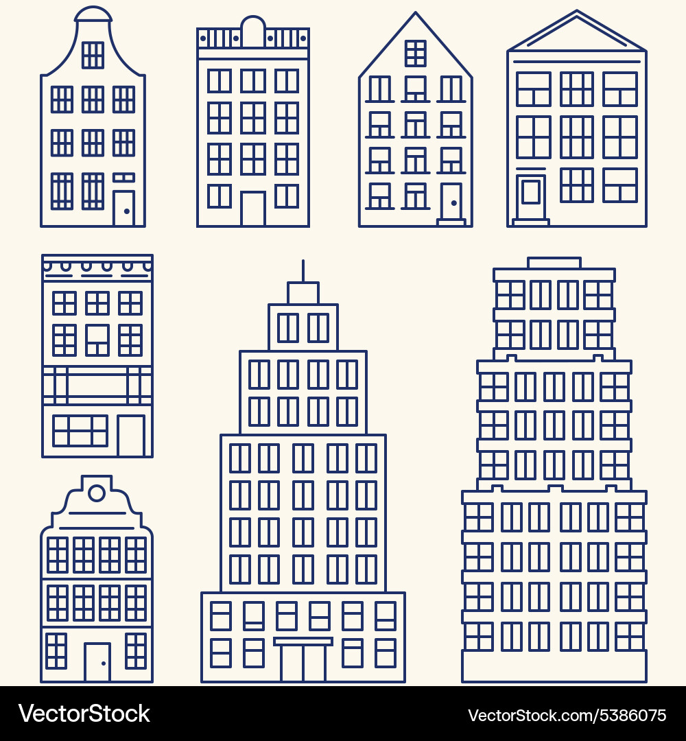 Building Line Icons - Urban Elements vector image