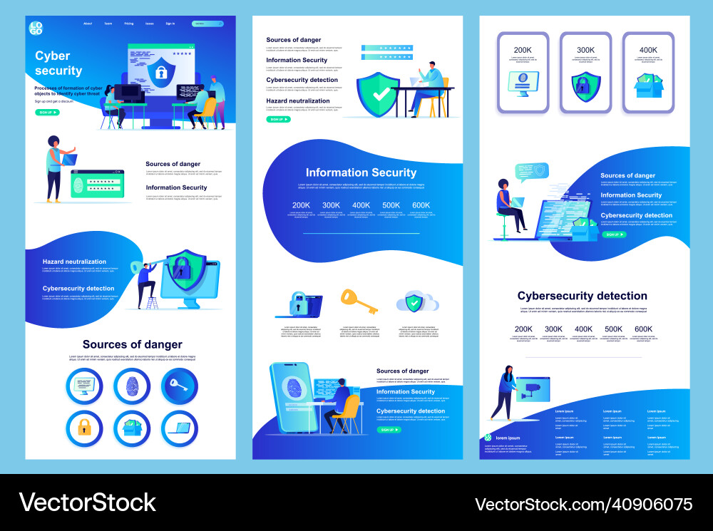 Cyber security flat landing page vector image