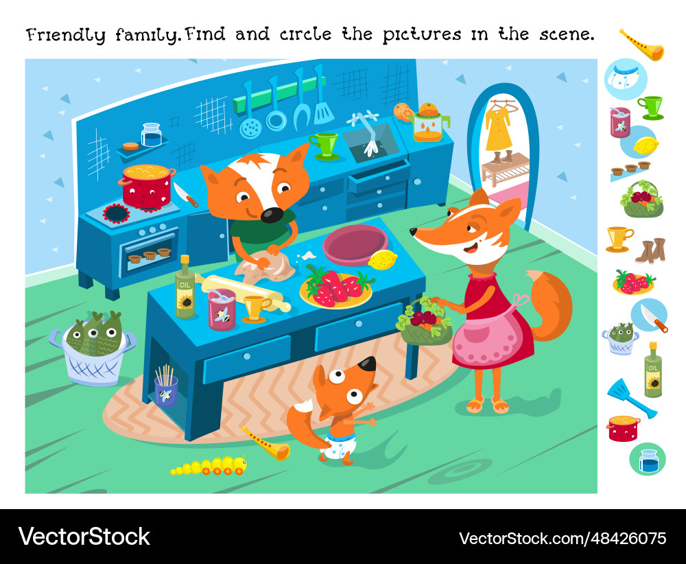 Find and circle objects educational puzzle game Find and circle objects educational puzzle game vector image