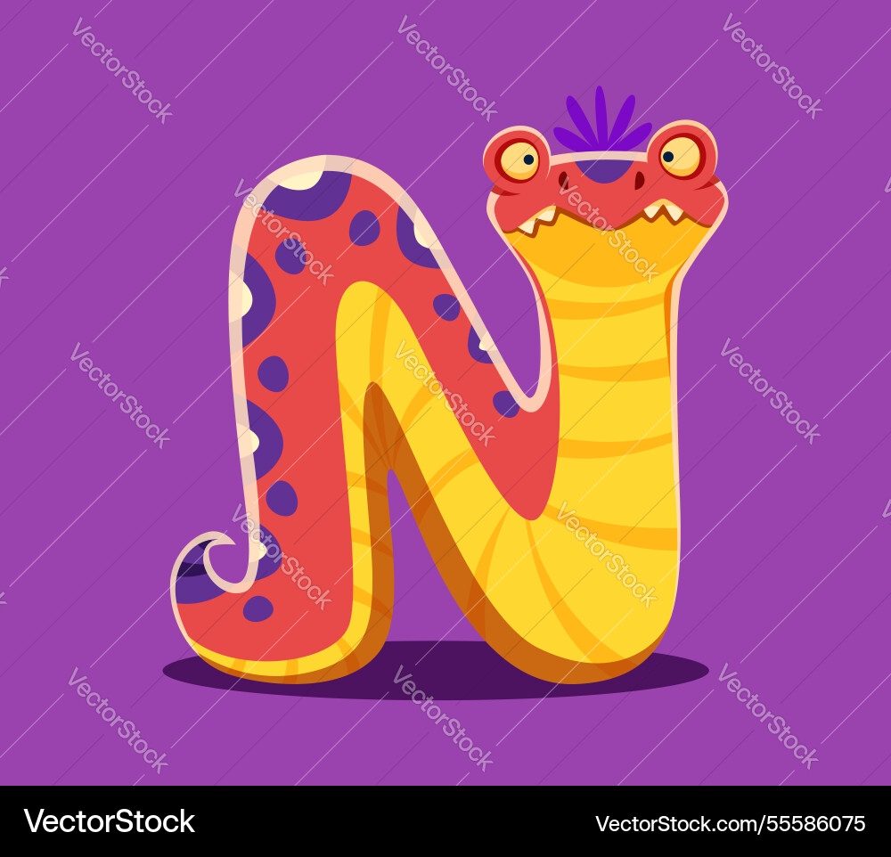 Halloween font letter n cute monster character Halloween font letter n cute monster character vector image