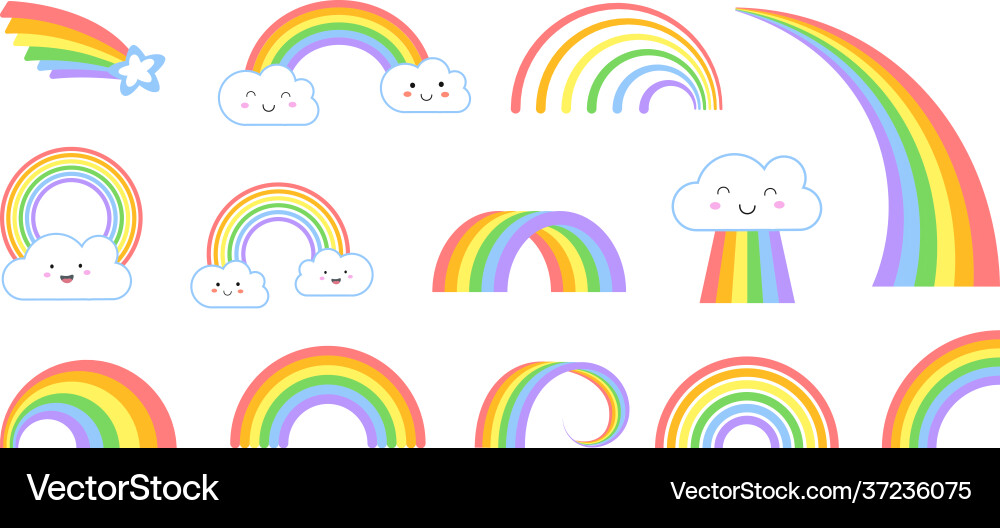 Regenbogen Karikatur flache Regenbogen Ikonen lustiges Symbol Regenbogen Karikatur flache Regenbogen Ikonen lustiges Symbol vektorbild