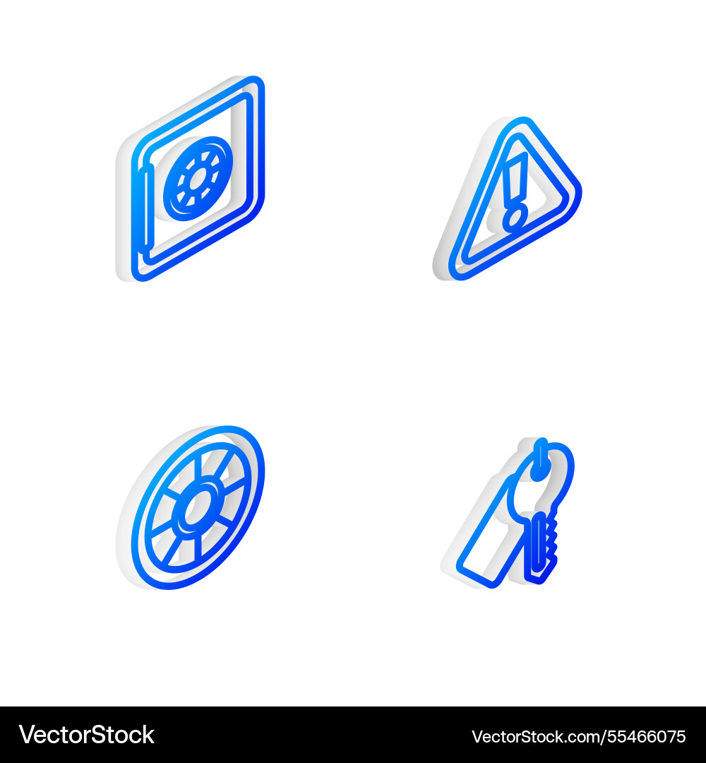 Set isometric line exclamation mark in triangle Set isometric line exclamation mark in triangle vector image