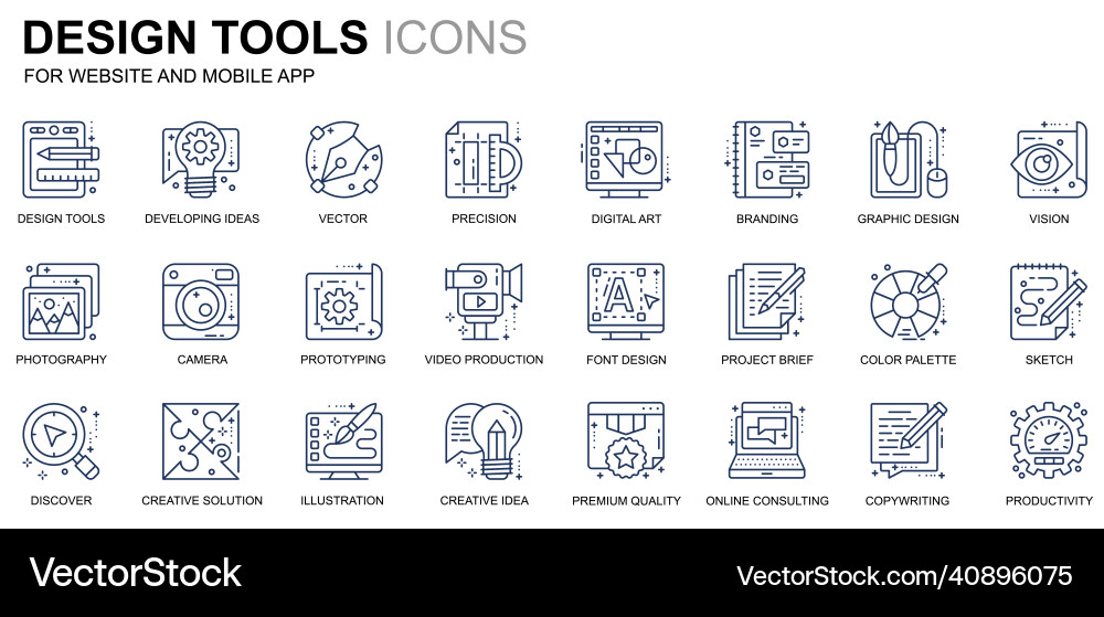 Simple set design tools line icons for website vector image