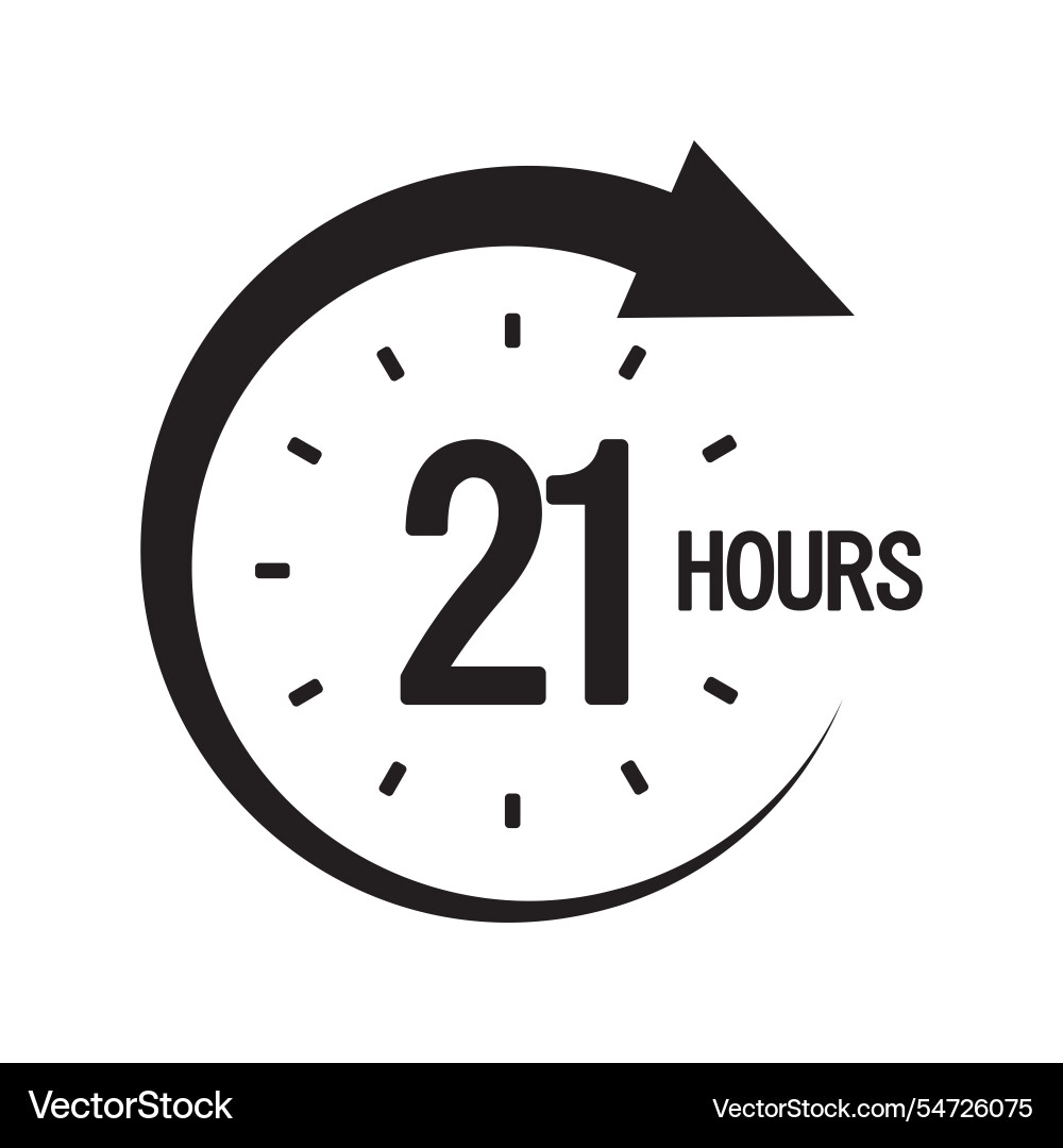 Twenty one hours icon bold 21 text circular clock Twenty one hours icon bold 21 text circular clock vector image