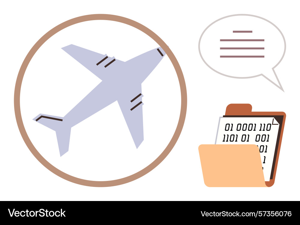 Airplane with binary data and communication Airplane with binary data and communication vector image