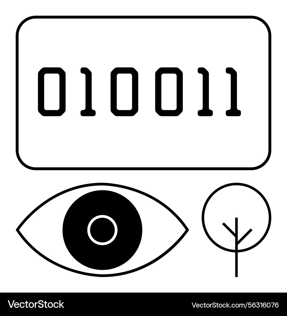 Binary Screen with Eye and Tree Vector Image