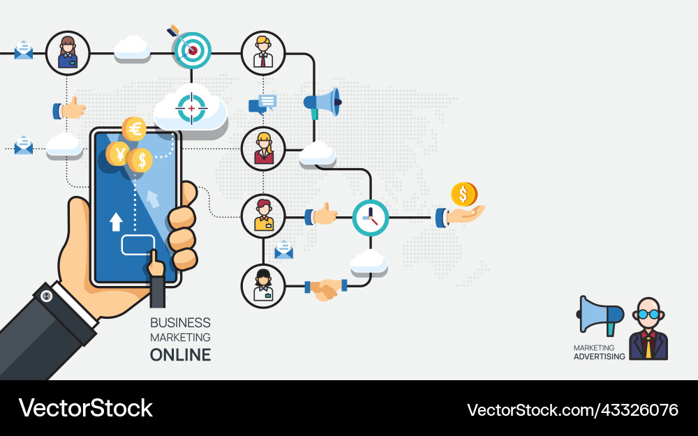 Business marketing online connection on mobile Business marketing online connection on mobile vector image