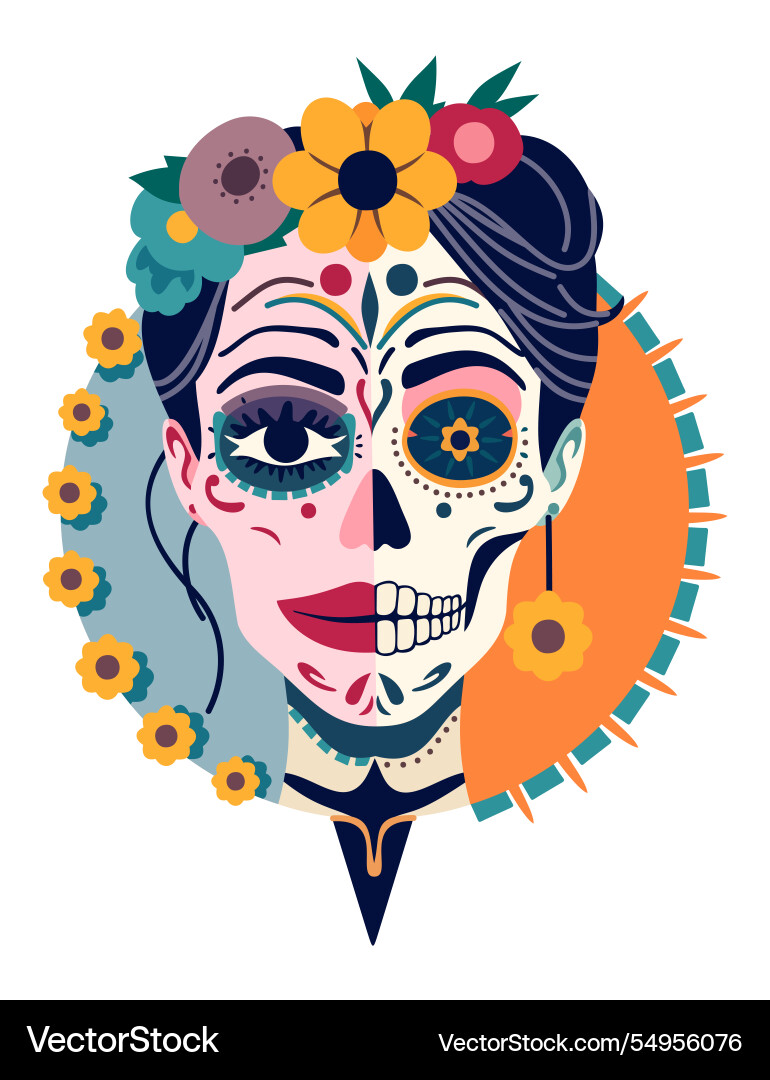 Catrina Kopf weiblicher Zucker Schädel mexikanische Tag Catrina Kopf weiblicher Zucker Schädel mexikanische Tag vektorbild