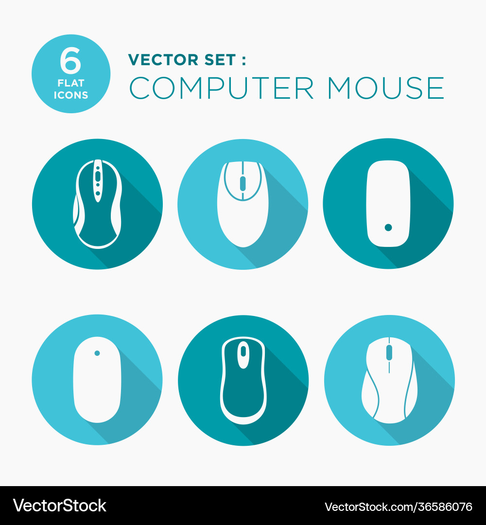 Flat Mouse Icon Set - 6 Modern Icons Vector Image