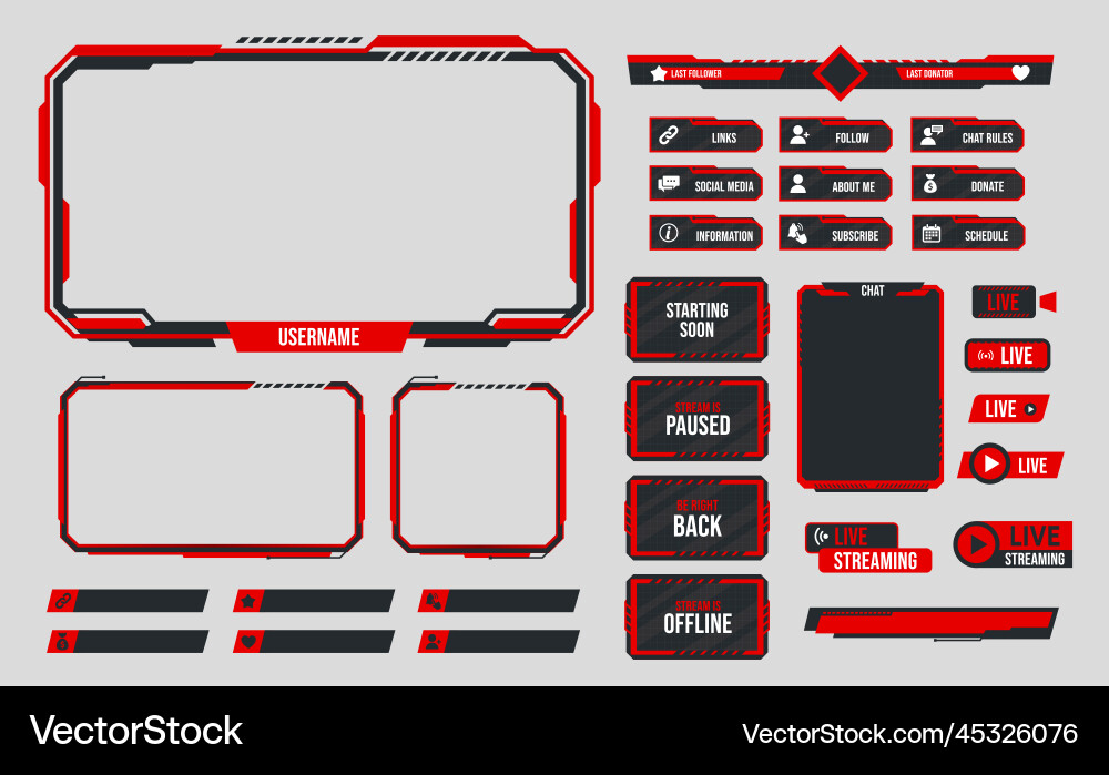 Red Stream Overlay - Game Theme vector image