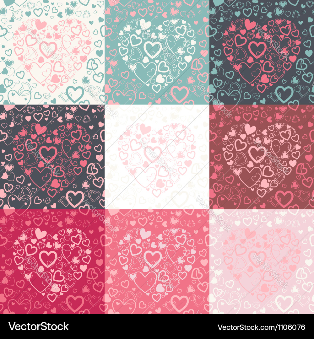 Set of seamless pattern with colorful hearts vector image