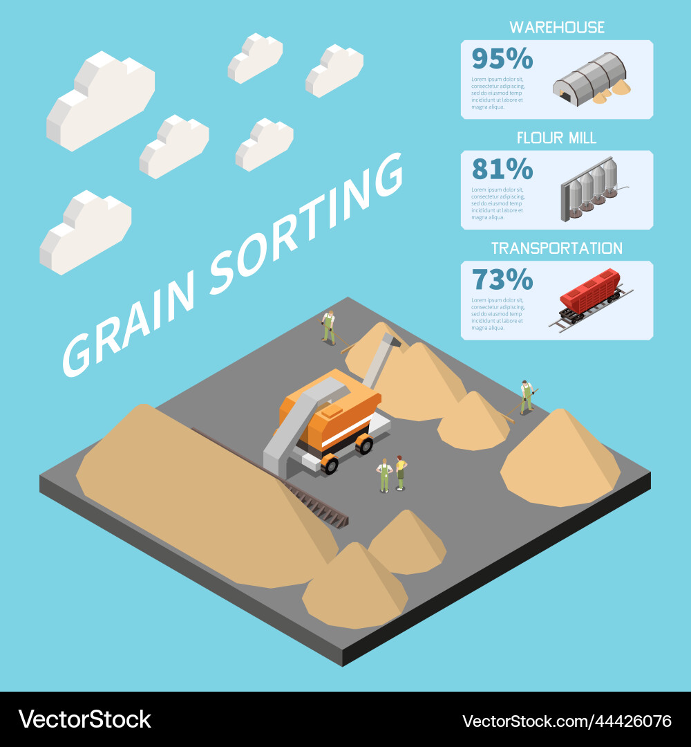Wheat grain sorting isometric background Wheat grain sorting isometric background vector image