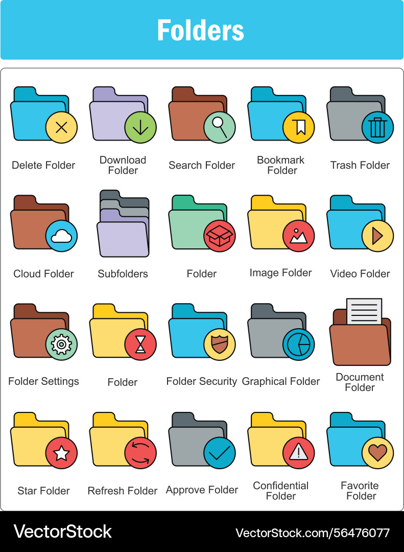 A set of 20 folder icons as delete vector image