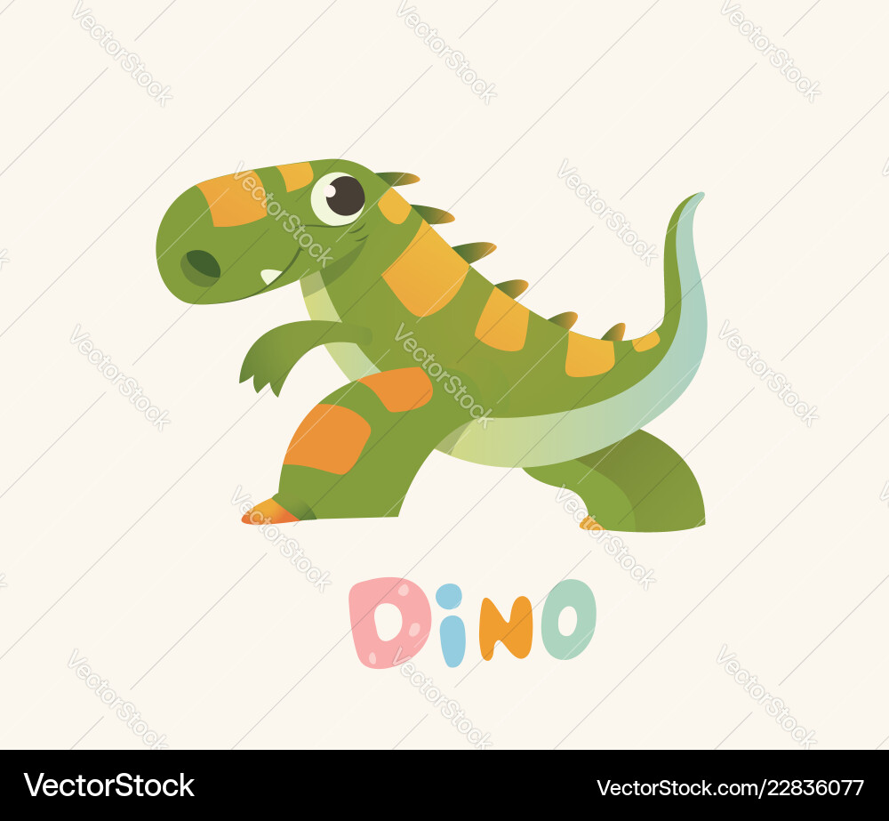 Cute green cartoon baby dino bright colorful